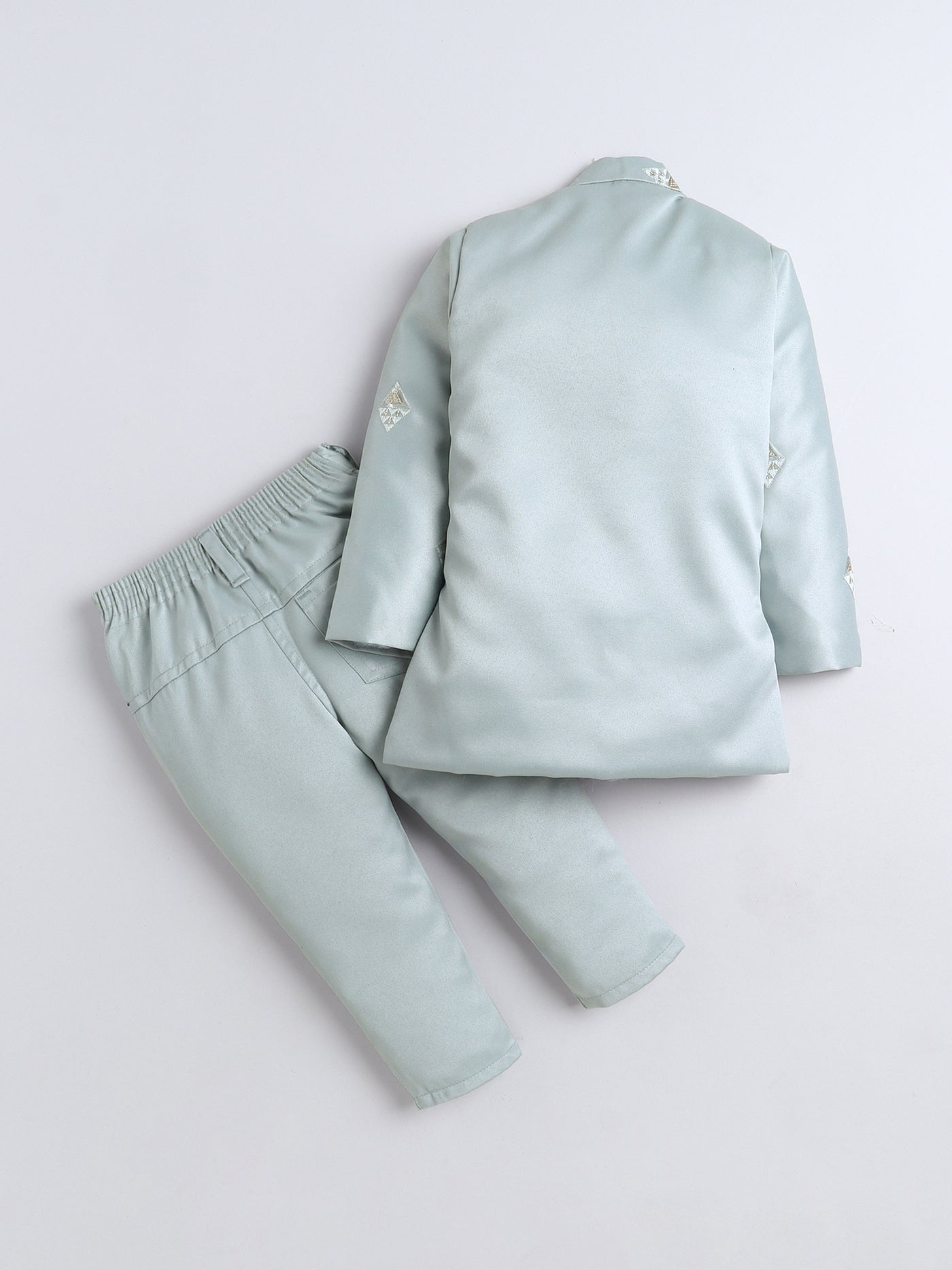 Boys Sequined Embroidered Sherwani & Trouser Set With Shrug