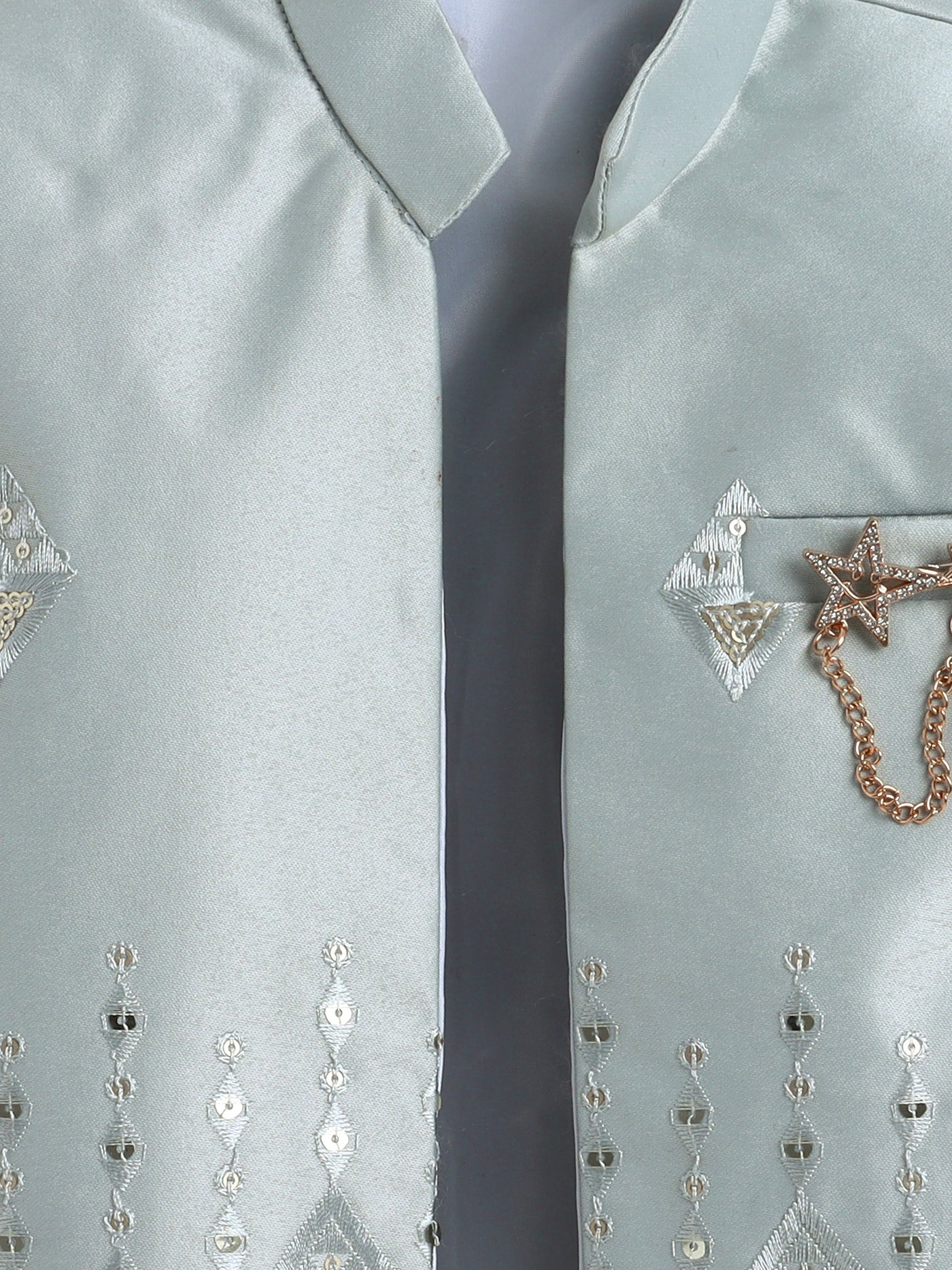 Boys Sequined Embroidered Sherwani & Trouser Set With Shrug