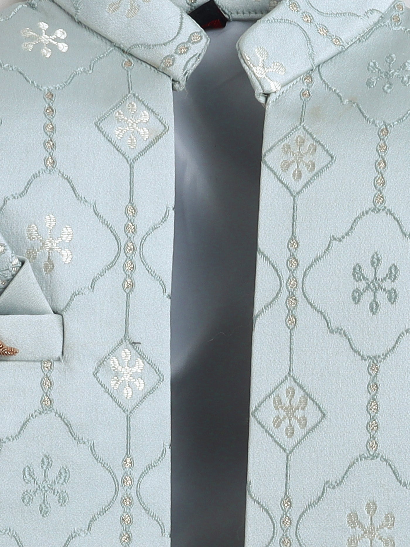 Boys Jacquard Leaf Motifs Sherwani & Trouser Set With Shrug