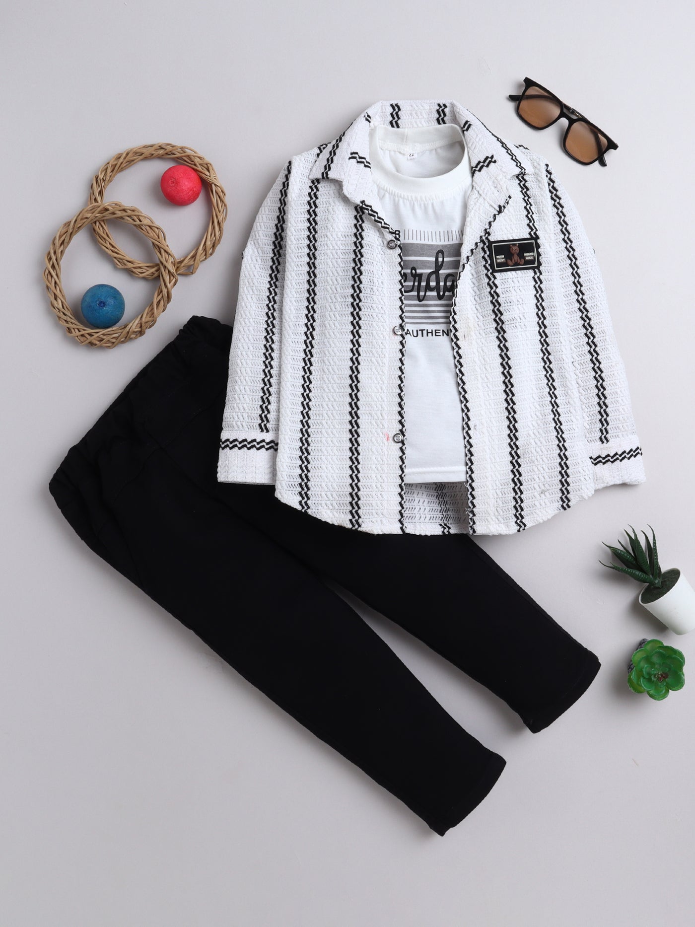 Boys Crochet 3-Piece Set With Shirt, T-shirt & Pant