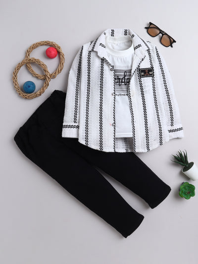 Boys Crochet 3-Piece Set With Shirt, T-shirt & Pant