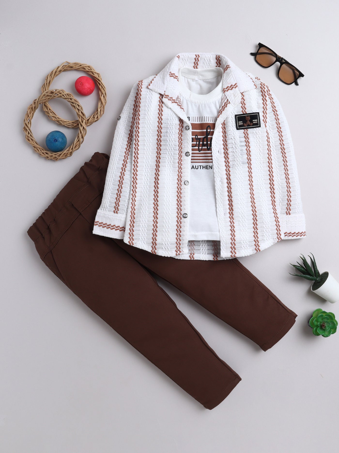 Boys Crochet 3-Piece Set With Shirt, T-shirt & Pant