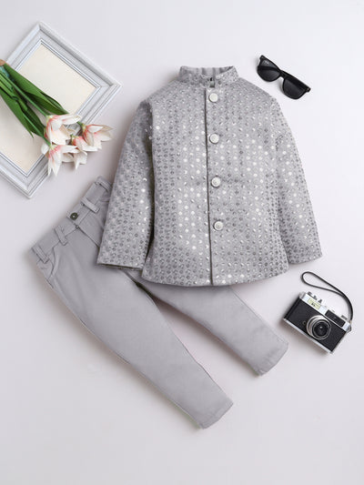 Boys Sequins Embellished Jodhpuri Indo Western 2 Piece Suit Set