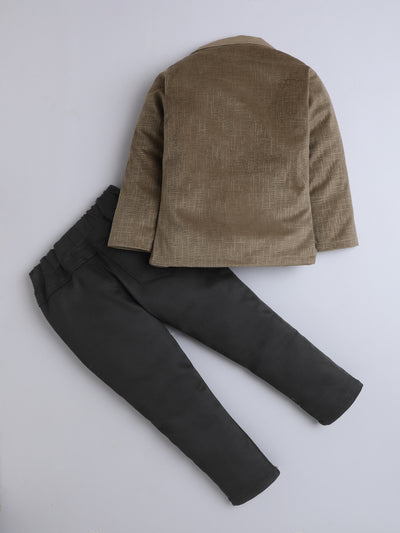 Boys Velvet Textured Blazer & Trouser Set With Printed T-shirt