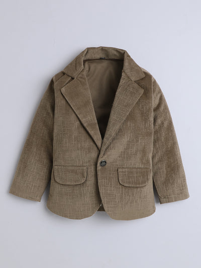 Boys Velvet Textured Blazer & Trouser Set With Printed T-shirt