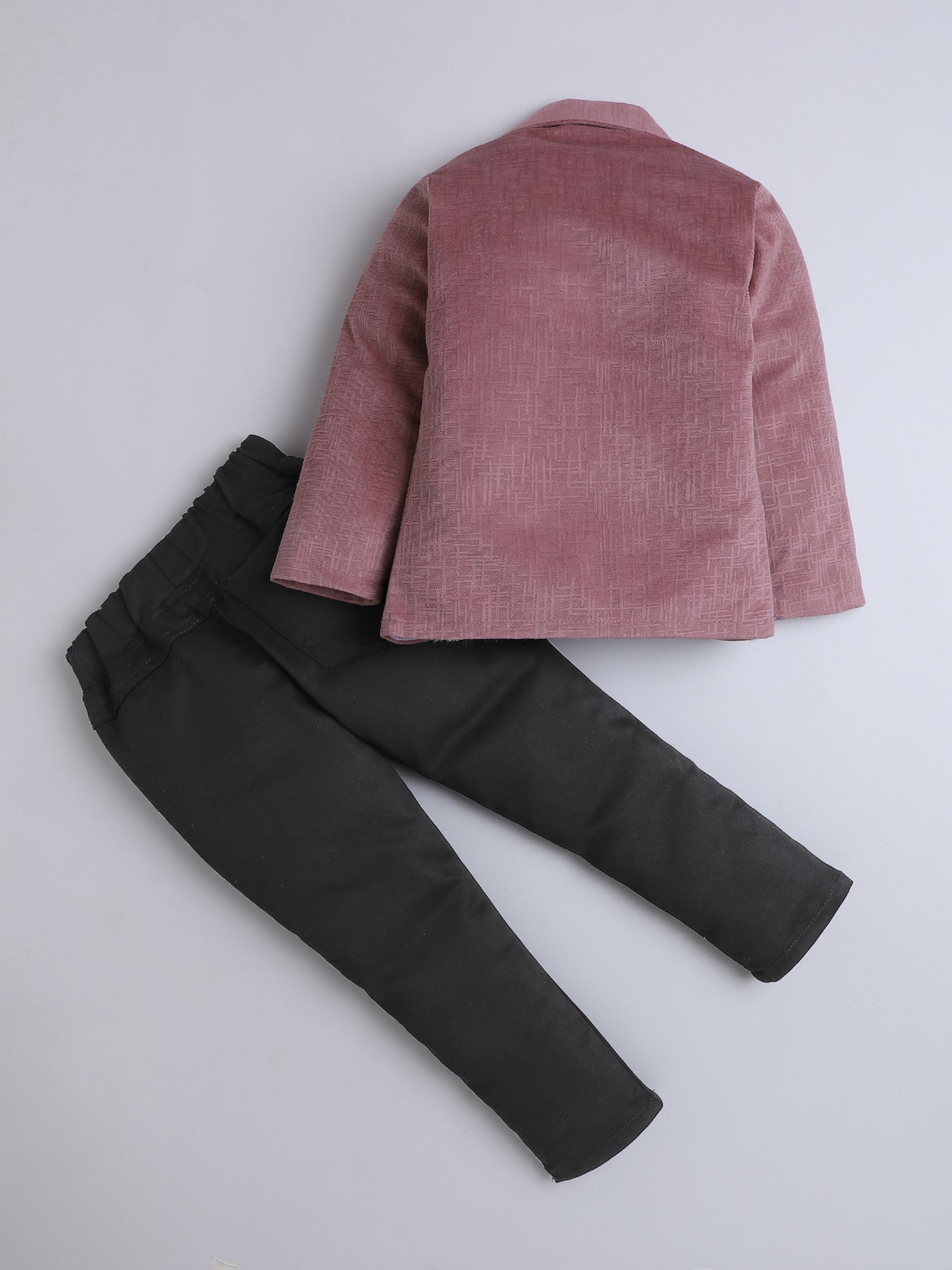 Boys Velvet Textured Blazer & Trouser Set With Printed T-shirt