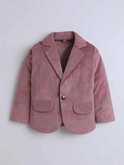Boys Velvet Textured Blazer & Trouser Set With Printed T-shirt