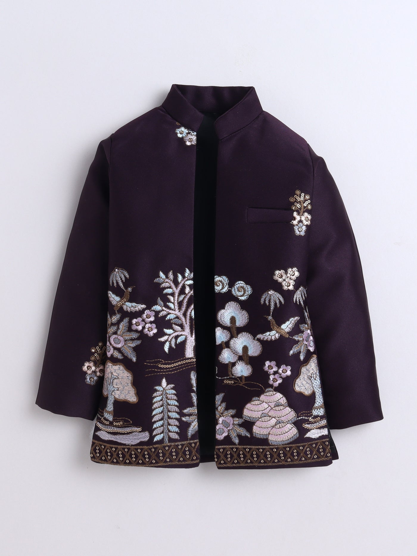 Boys Sequins Embellished & Floral Embroidered Sherwani Set