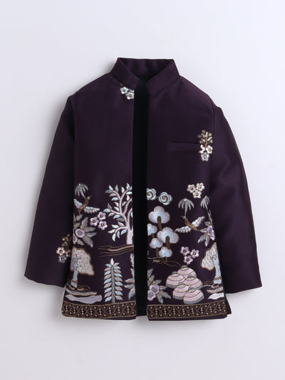 Boys Sequins Embellished & Floral Embroidered Sherwani Set