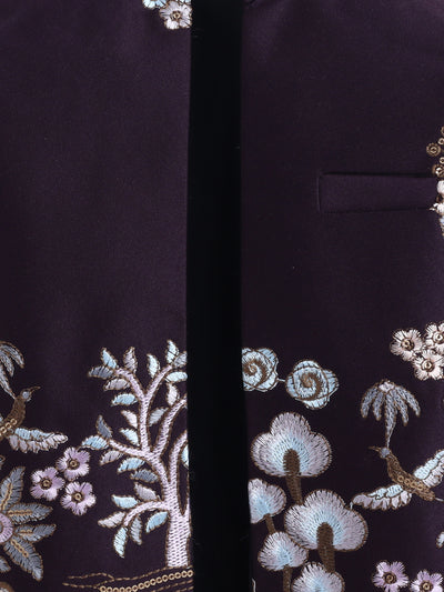 Boys Sequins Embellished & Floral Embroidered Sherwani Set