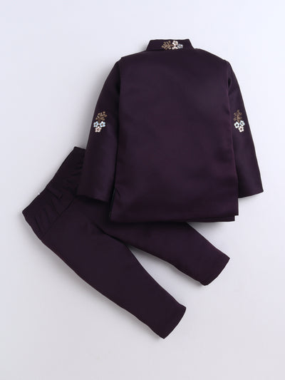 Boys Sequins Embellished & Floral Embroidered Sherwani Set