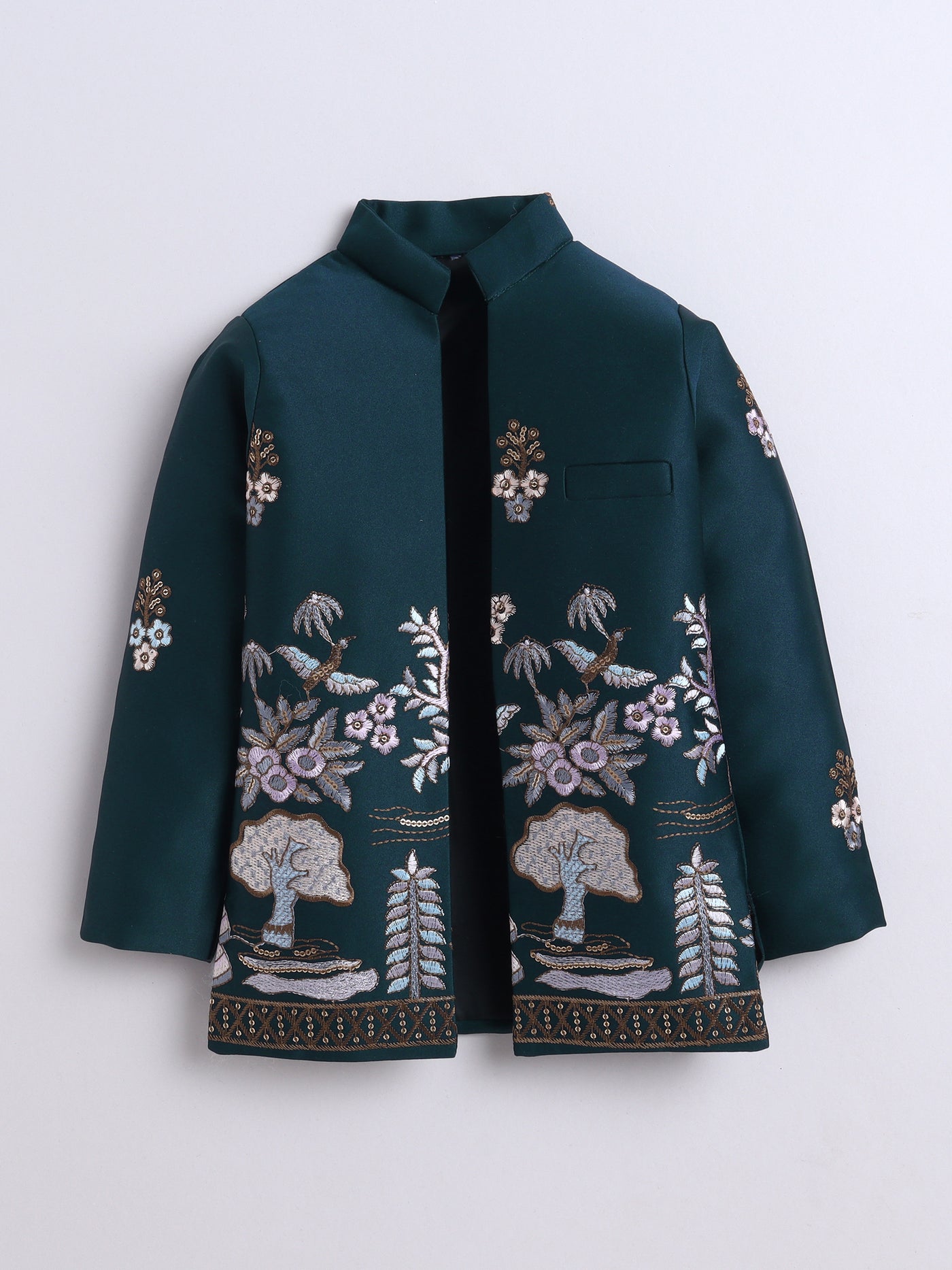 Boys Sequins Embellished & Floral Embroidered Sherwani Set