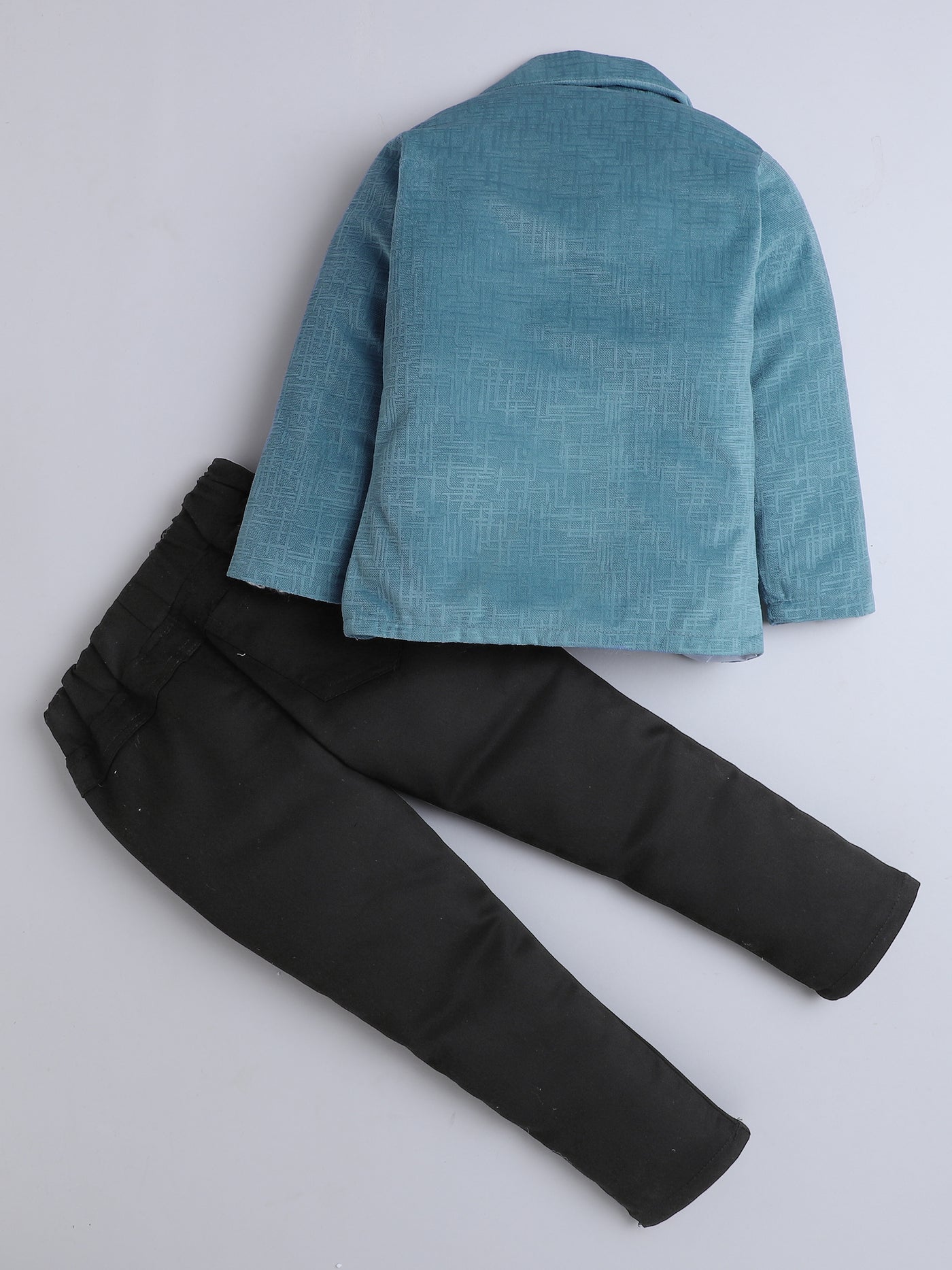 Boys Velvet Textured Blazer & Trouser Set With Printed T-shirt