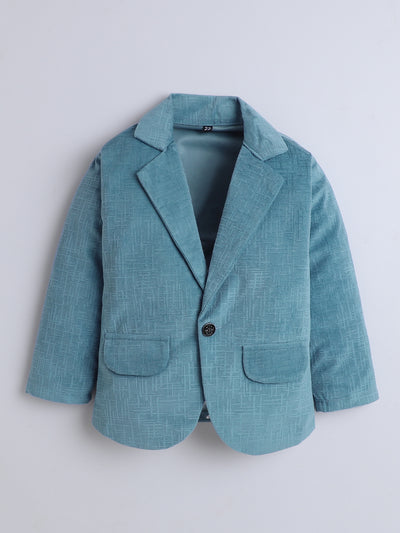 Boys Velvet Textured Blazer & Trouser Set With Printed T-shirt