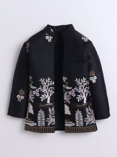 Boys Sequins Embellished & Floral Embroidered Sherwani Set