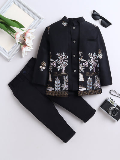 Boys Sequins Embellished & Floral Embroidered Sherwani Set