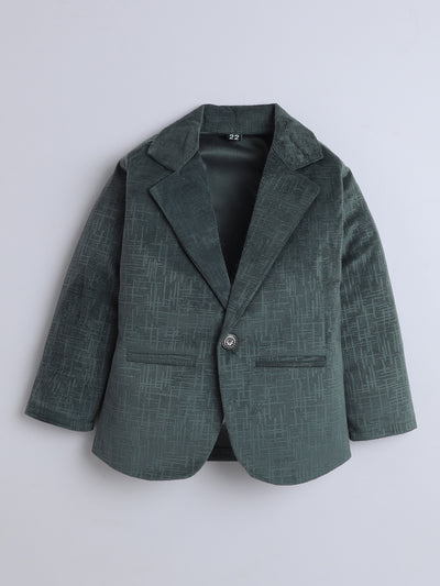 Boys Velvet Textured Blazer & Trouser Set With Printed T-shirt