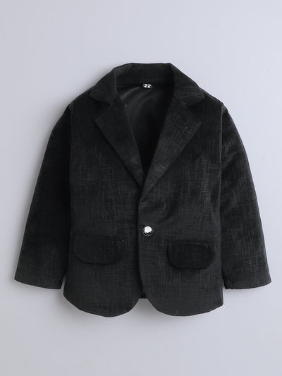 Boys Velvet Textured Blazer & Trouser Set With Printed T-shirt