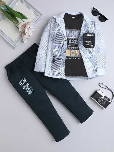 Boys Cotton Blend Geometric Grid Abstract Printed 3 Piece Set