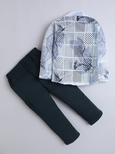 Boys Cotton Blend Geometric Grid Abstract Printed 3 Piece Set