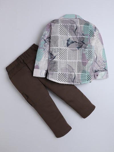 Boys Cotton Blend Geometric Grid Abstract Printed 3 Piece Set