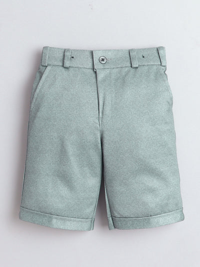 Boys Cotton Blend Abstract Printed Crochet Shirt & Shorts Set With Suspender, Cap & Bowtie