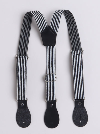 Boys Cotton Blend Abstract Printed Crochet Shirt & Shorts Set With Suspender, Cap & Bowtie