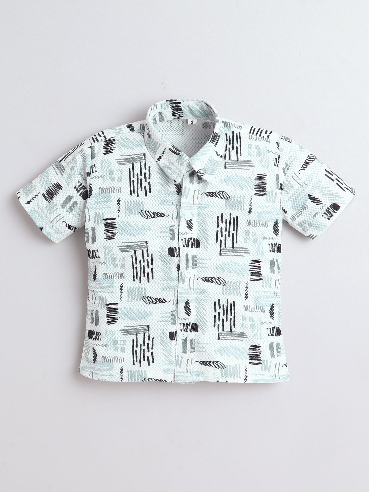 Boys Cotton Blend Abstract Printed Crochet Shirt & Shorts Set With Suspender, Cap & Bowtie