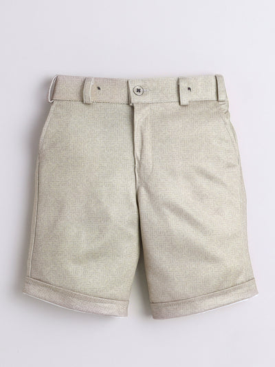 Boys Cotton Blend Abstract Printed Crochet Shirt & Shorts Set With Suspender, Cap & Bowtie