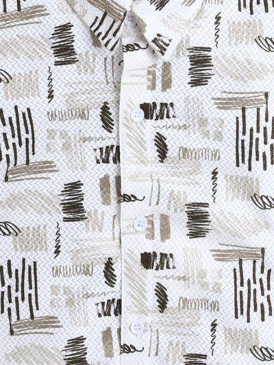 Boys Cotton Blend Abstract Printed Crochet Shirt & Shorts Set With Suspender, Cap & Bowtie