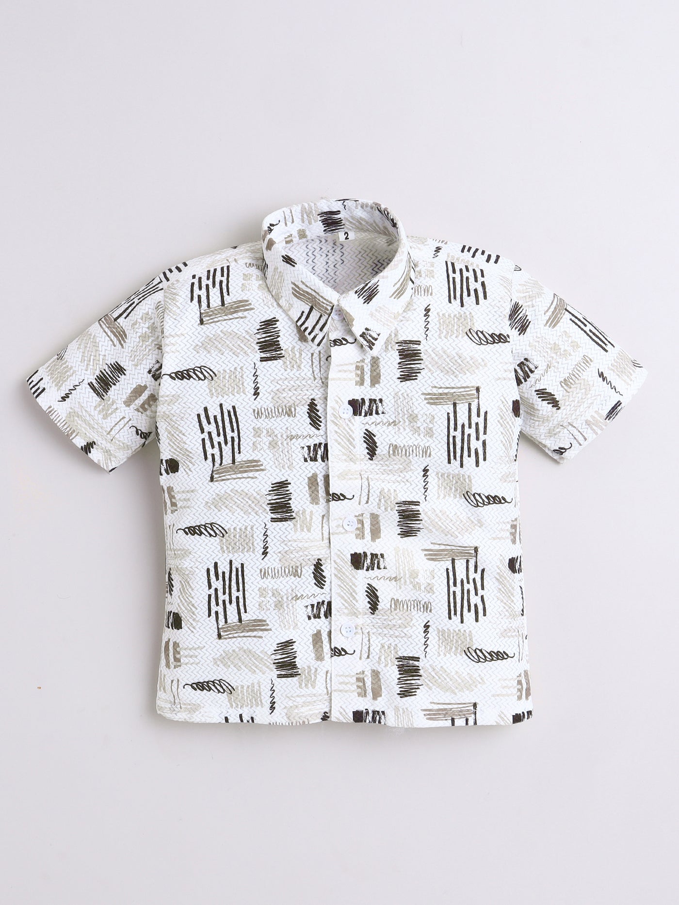 Boys Cotton Blend Abstract Printed Crochet Shirt & Shorts Set With Suspender, Cap & Bowtie