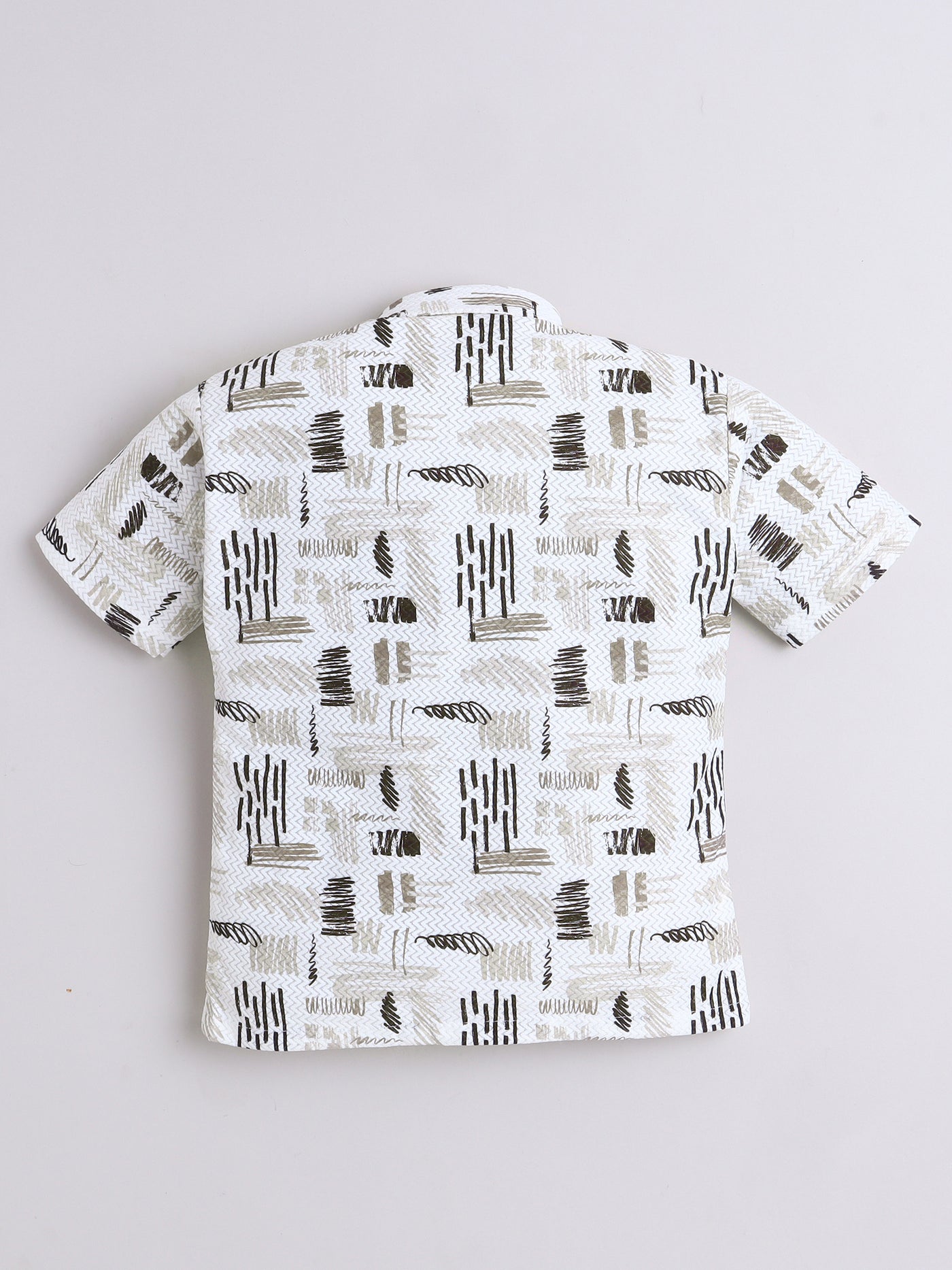 Boys Cotton Blend Abstract Printed Crochet Shirt & Shorts Set With Suspender, Cap & Bowtie