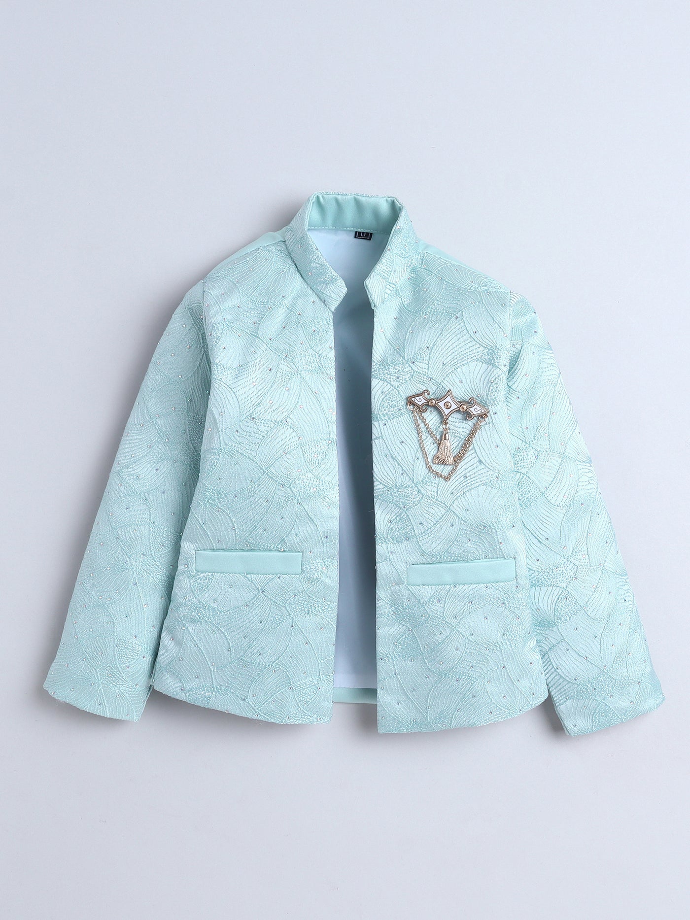 Boys Beads Embellished Embroidered Sherwani & Trouser Set With Shrug