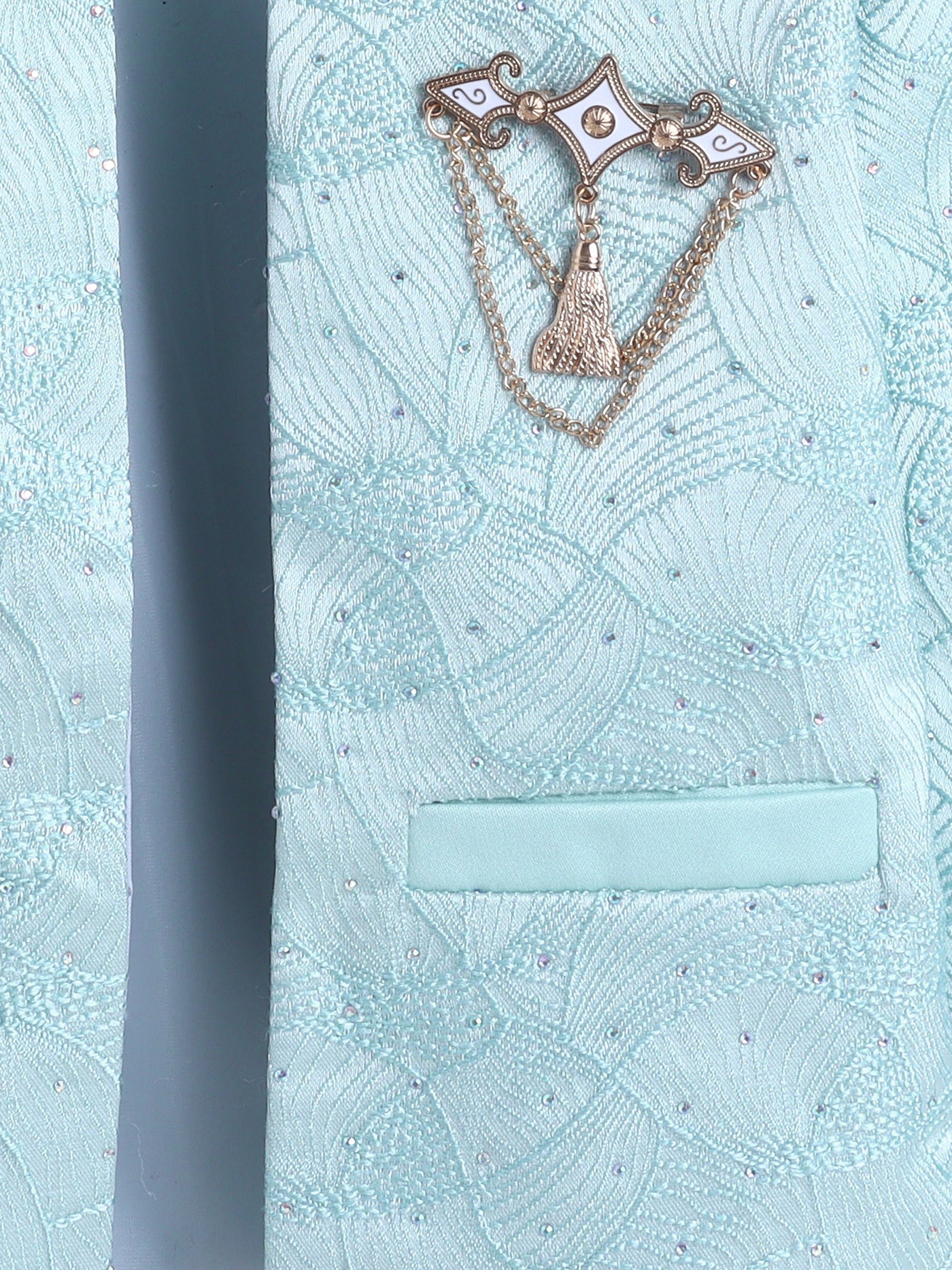 Boys Beads Embellished Embroidered Sherwani & Trouser Set With Shrug