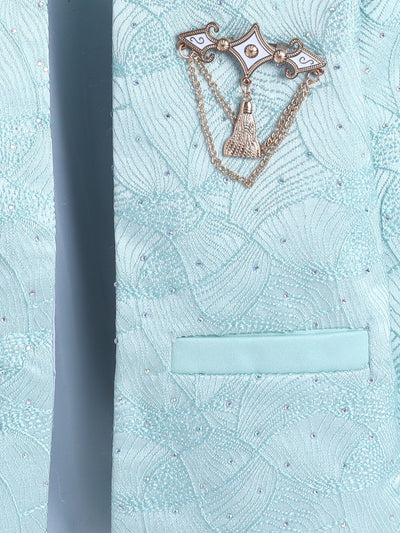 Boys Beads Embellished Embroidered Sherwani & Trouser Set With Shrug