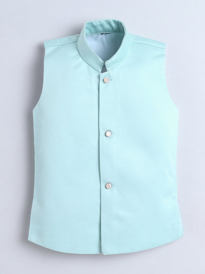 Boys Beads Embellished Embroidered Sherwani & Trouser Set With Shrug