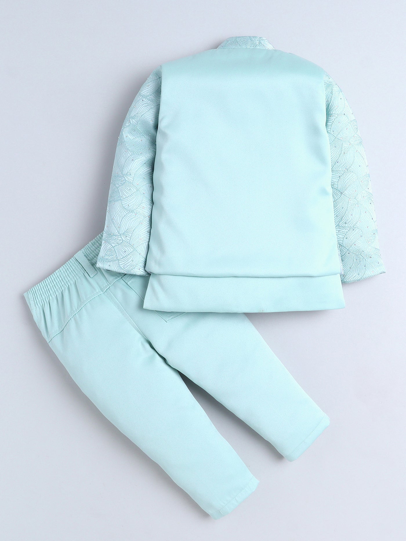 Boys Beads Embellished Embroidered Sherwani & Trouser Set With Shrug