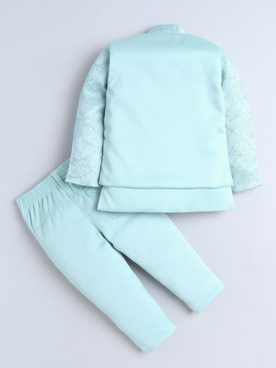 Boys Beads Embellished Embroidered Sherwani & Trouser Set With Shrug