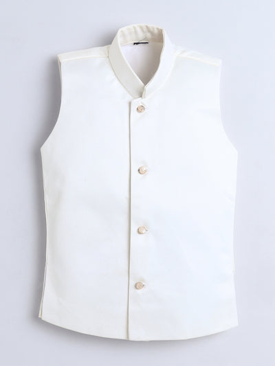 Boys Beads Embellished Embroidered Sherwani & Trouser Set With Shrug