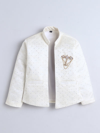 Boys Beads Embellished Embroidered Sherwani & Trouser Set With Shrug