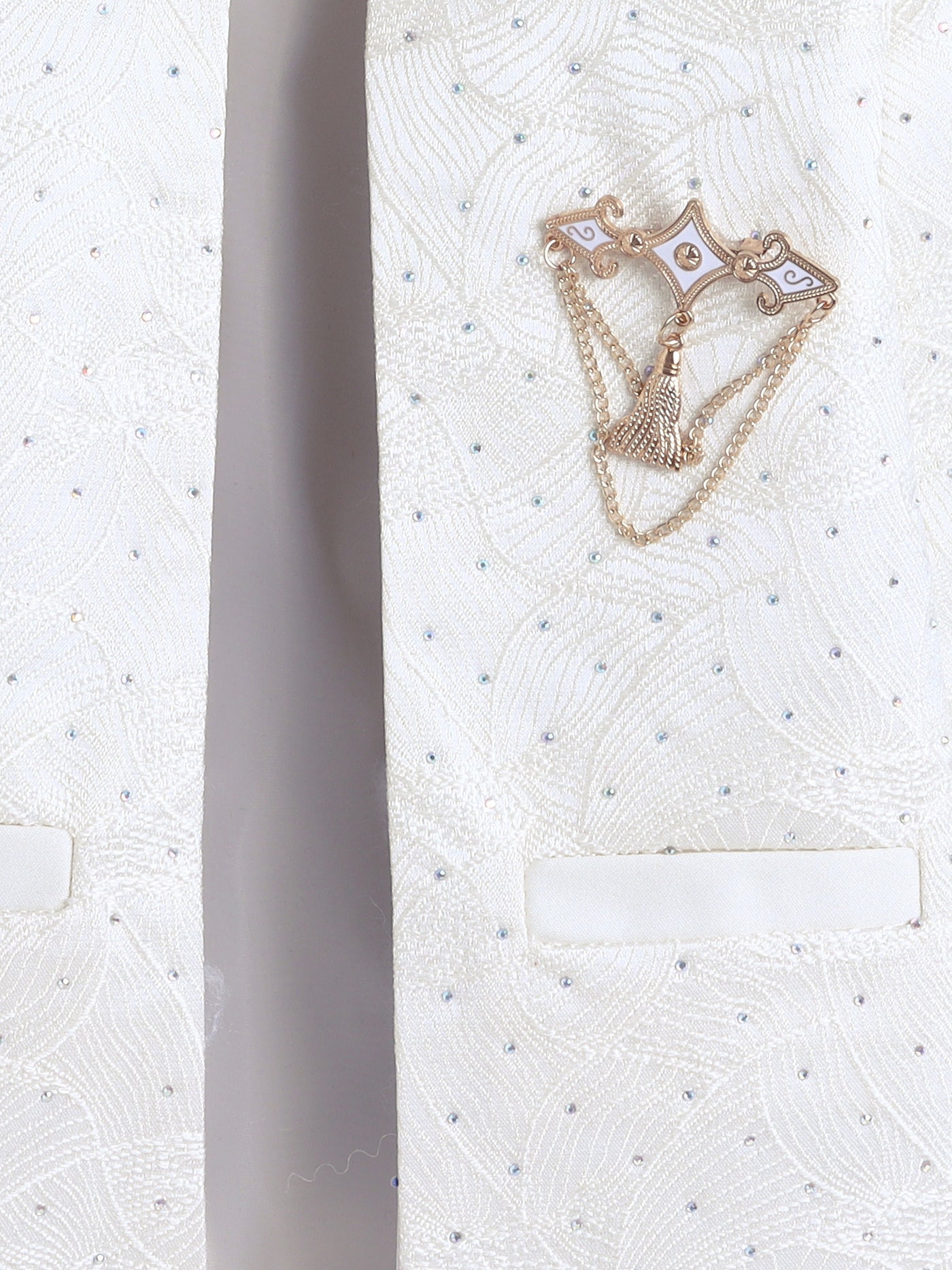 Boys Beads Embellished Embroidered Sherwani & Trouser Set With Shrug