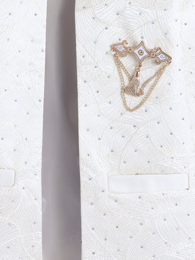 Boys Beads Embellished Embroidered Sherwani & Trouser Set With Shrug