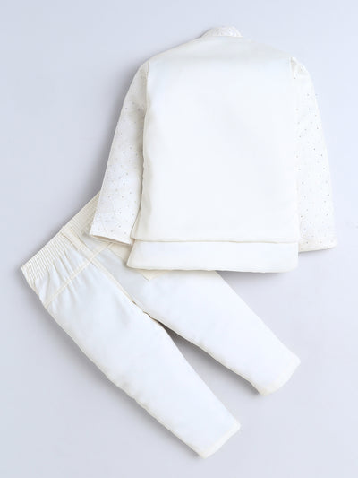 Boys Beads Embellished Embroidered Sherwani & Trouser Set With Shrug