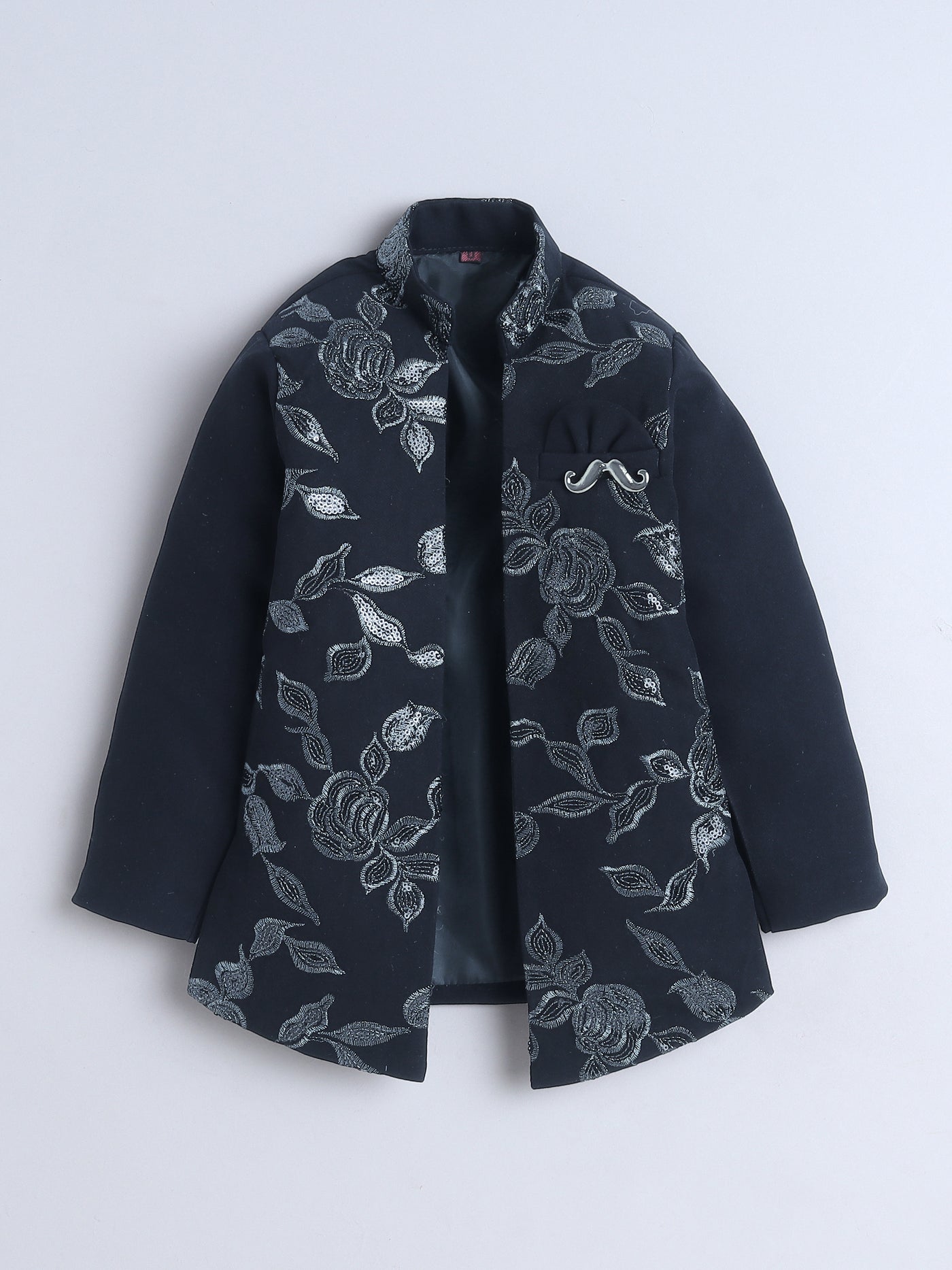 Boys Sequined Zari Embroidery Sherwani & Trouser Set With Shrug