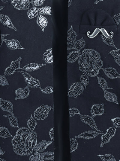 Boys Sequined Zari Embroidery Sherwani & Trouser Set With Shrug