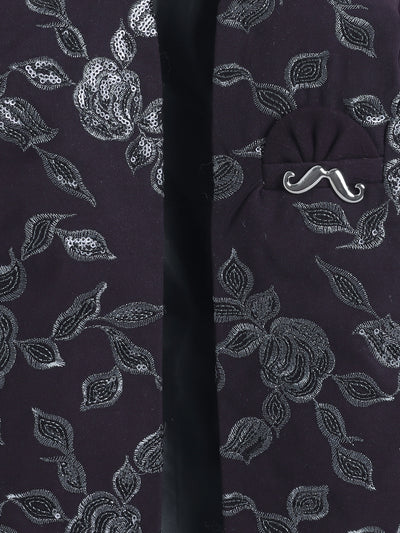 Boys Sequined Zari Embroidery Sherwani & Trouser Set With Shrug