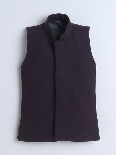 Boys Sequined Zari Embroidery Sherwani & Trouser Set With Shrug