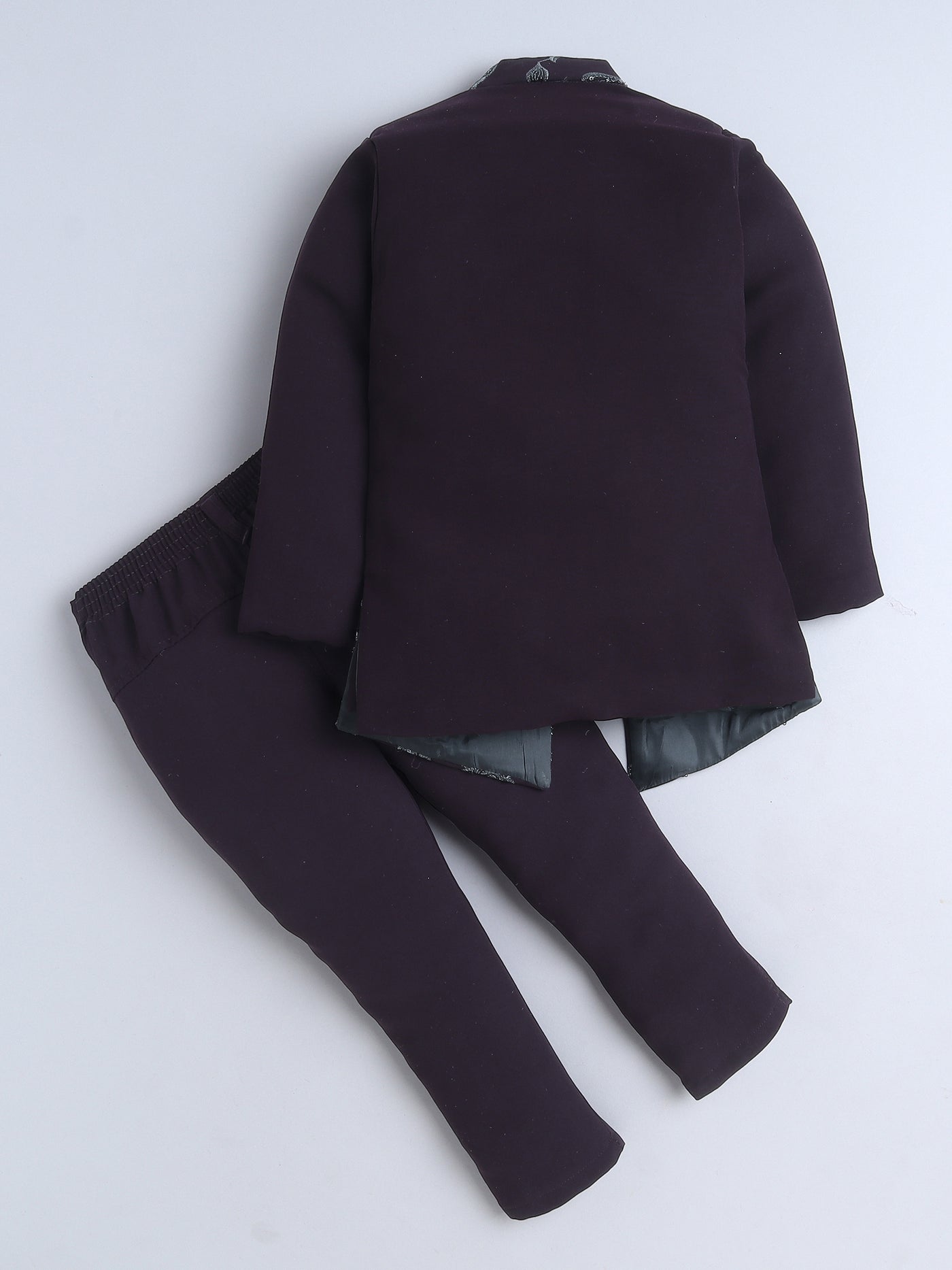 Boys Sequined Zari Embroidery Sherwani & Trouser Set With Shrug