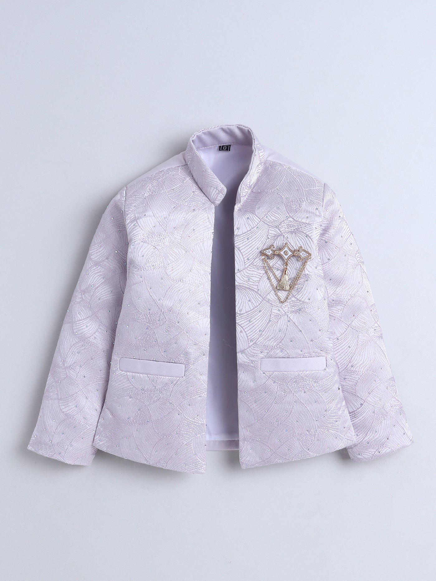 Boys Beads Embellished Embroidered Sherwani & Trouser Set With Shrug