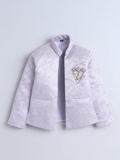 Boys Beads Embellished Embroidered Sherwani & Trouser Set With Shrug